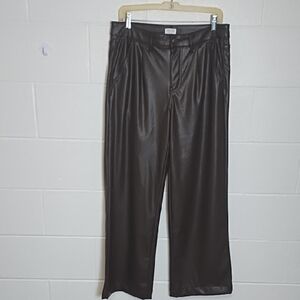 Brown Vegan Leasther Pants with High-Waisted Fit